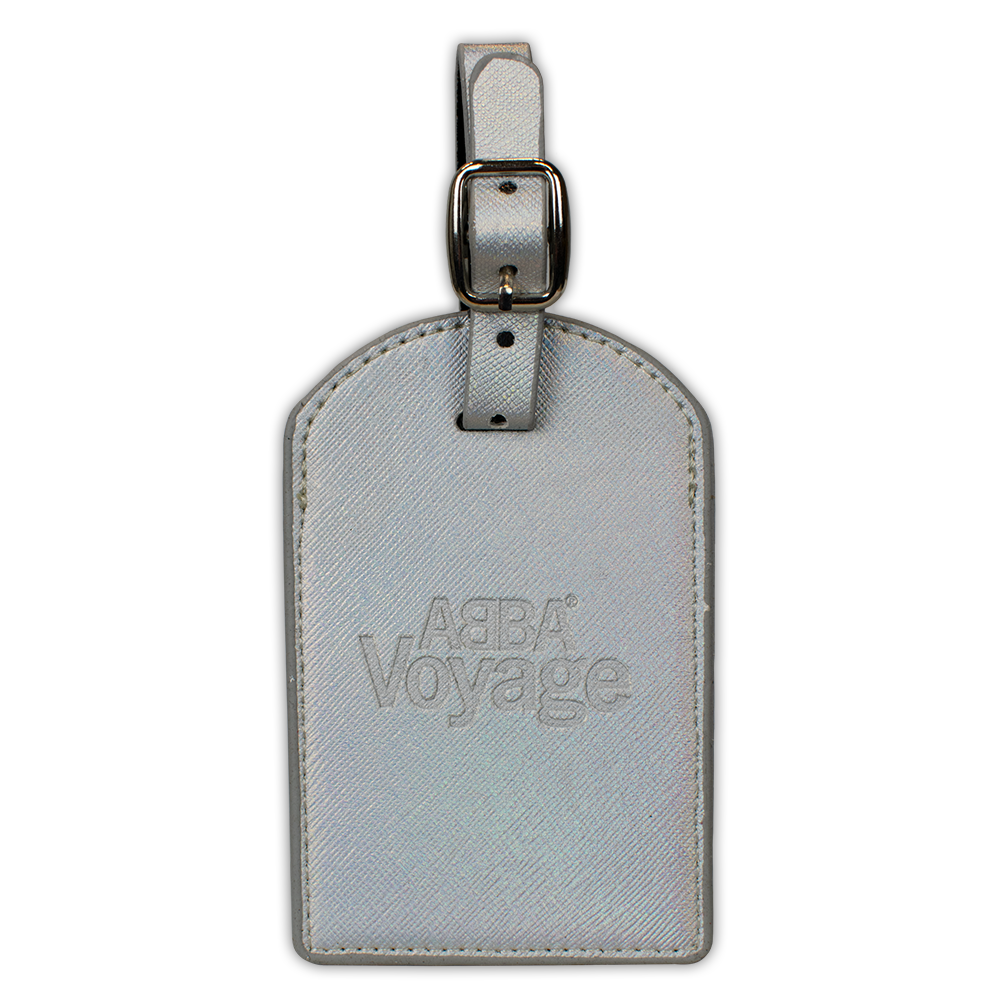 Silver leather luggage tag embossed with Astro Voyage in ABBA Voyage Travel Gift Set